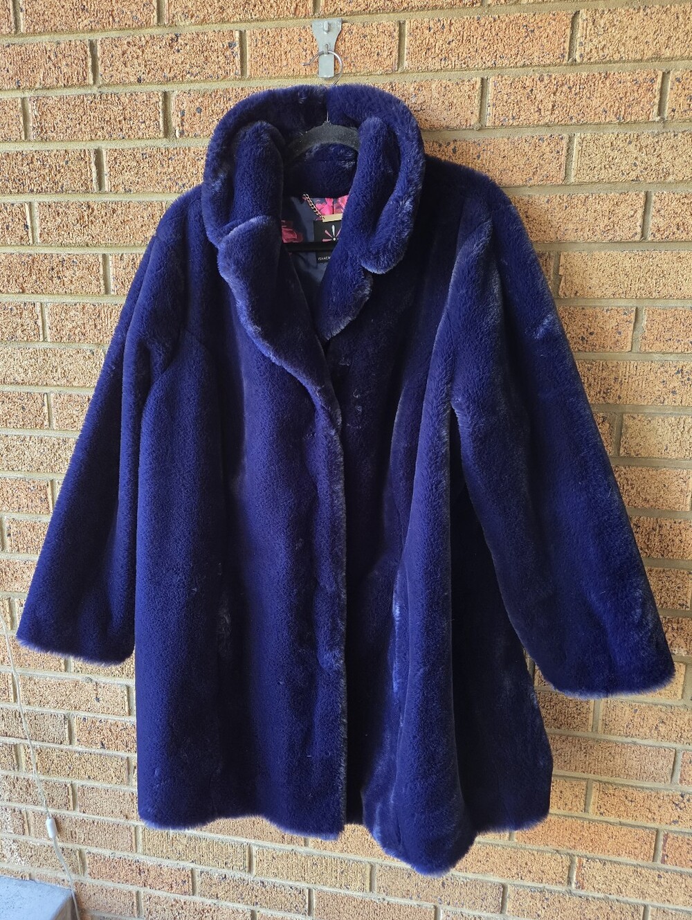 Isaac Mizrahi Live! Faux Fur Coat Blue Floral Lining NWT 1X